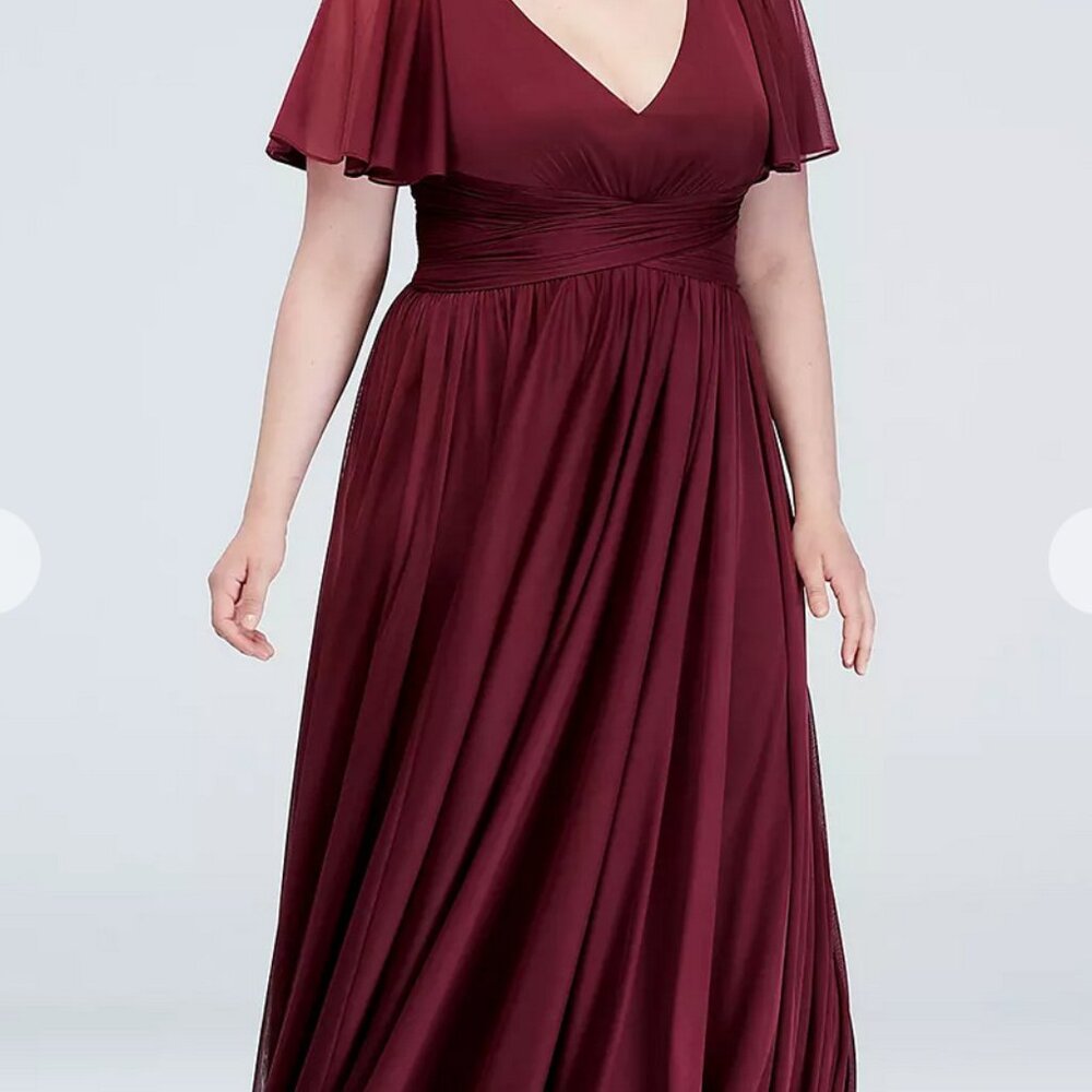 Floor Lenth Flutter Sleeve Crisscross Mesh Dress-… - image 7